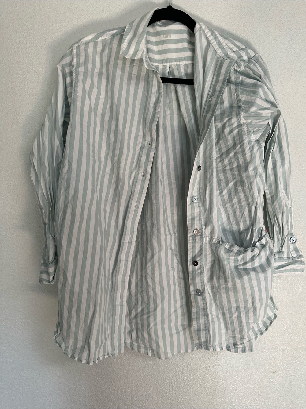 Lunya Light and airy breezy coastal blue White Striped Casual Button-Down Shirt